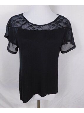 Black Lace Yoke Short-Sleeve Blouse By Ecoté Womens Small